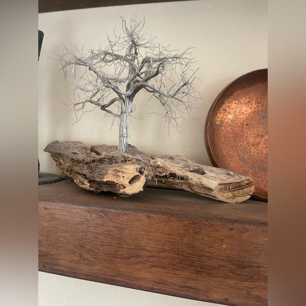 Artisan Driftwood and Wire Tree Sculpture - Brown and Silver